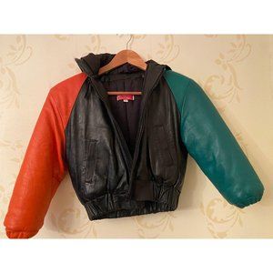 Cesare Collection Boys Color Block 100% Leather Jacket